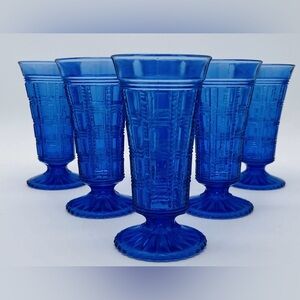Set of 6 VIntage Imperial Handmade Blue Beaded Block
Glasses or Parfait